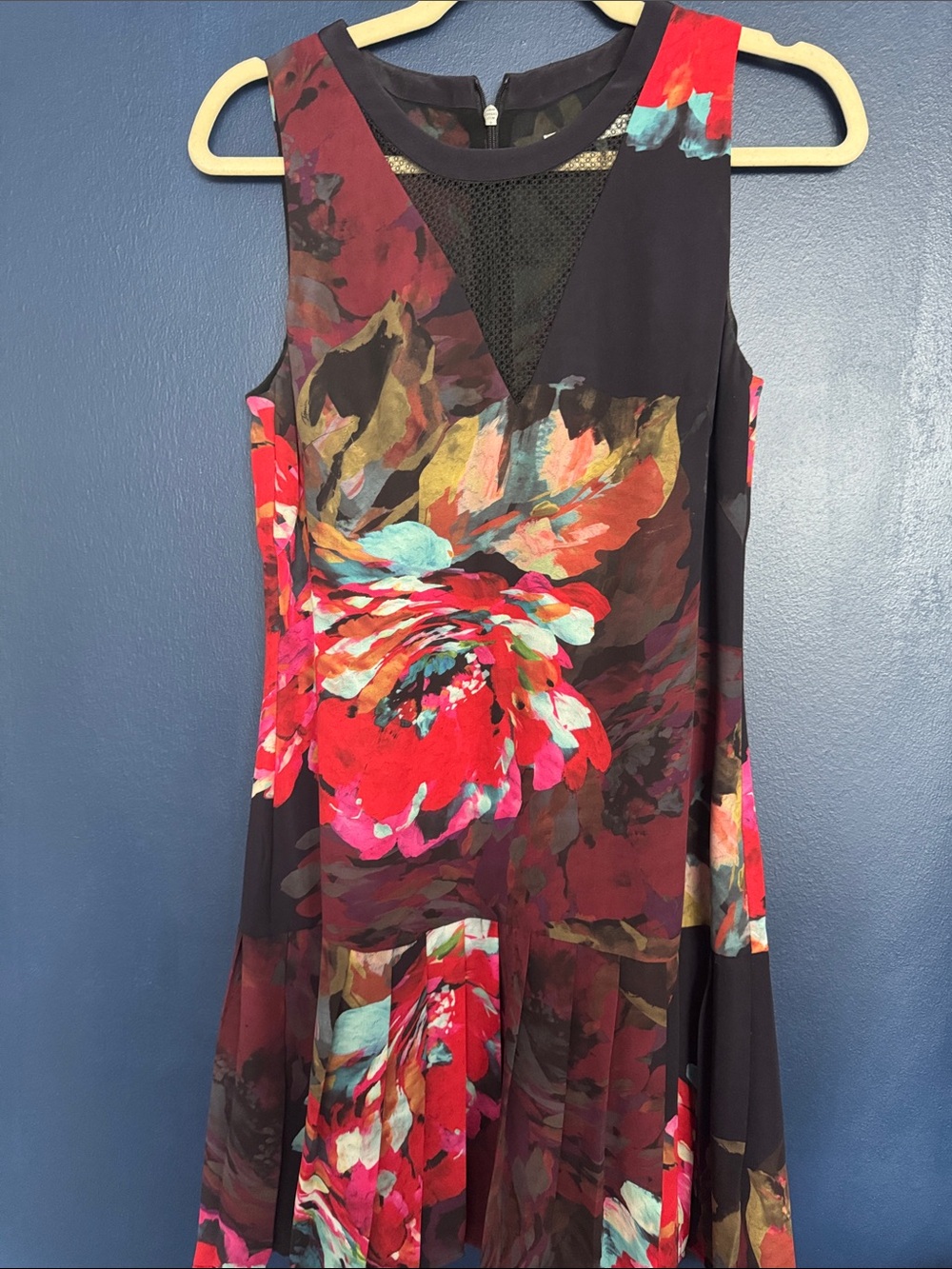 Trina Turk Black Midi Dress with Bold Red Floral Print